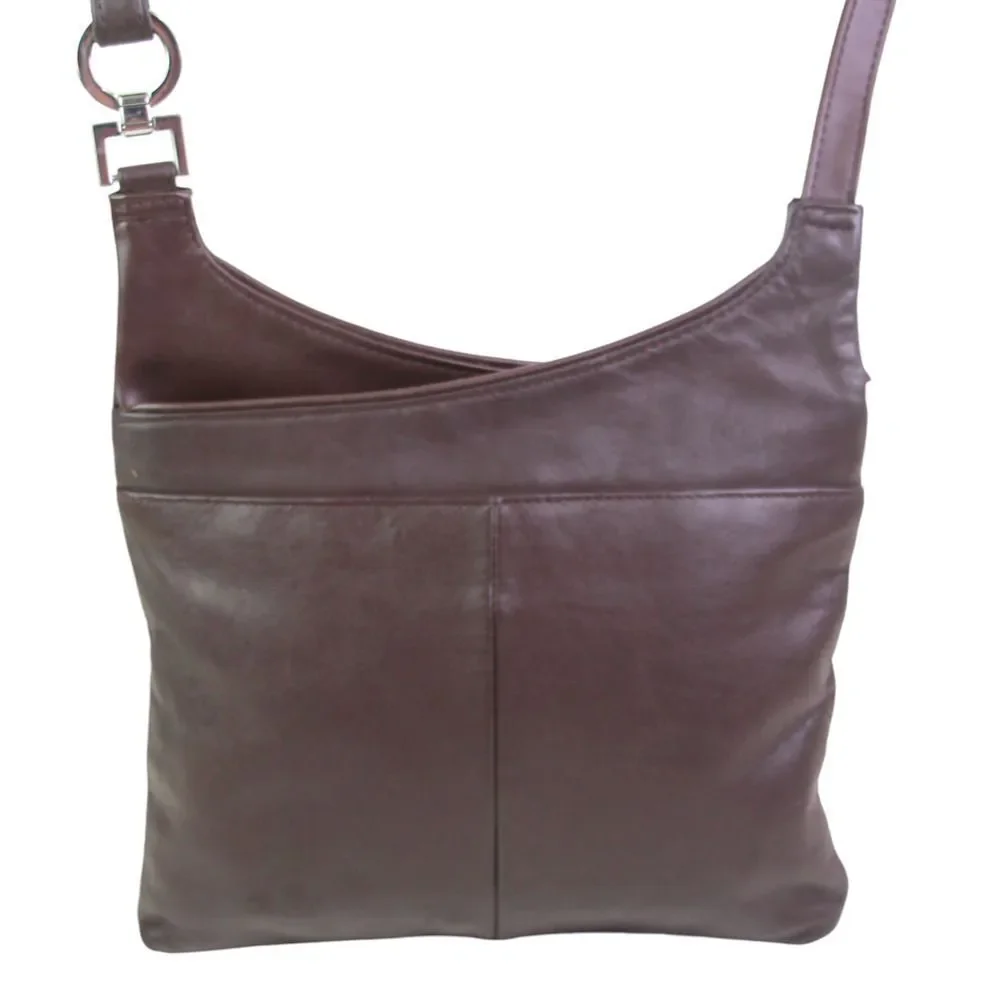 ROOMY DARK BROWN GENUINE LEATHER ZIP X-BODY MESSENGER SHOULDER BAG HANDBAG PURSE